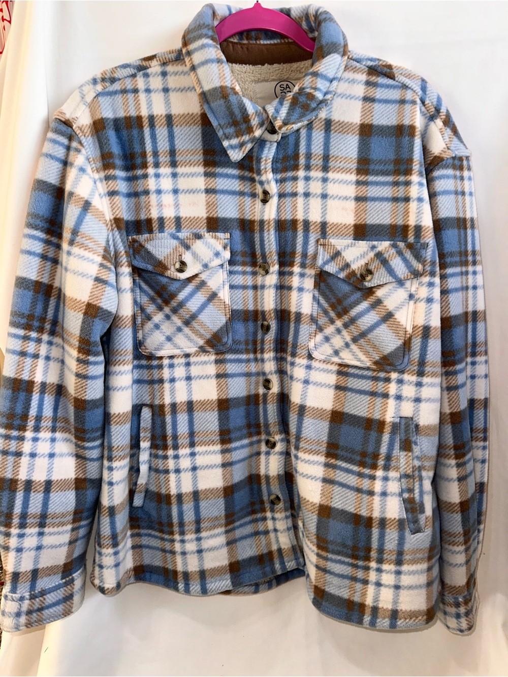 Teddy Plaid Shacket Jacket - Blue & Brown
